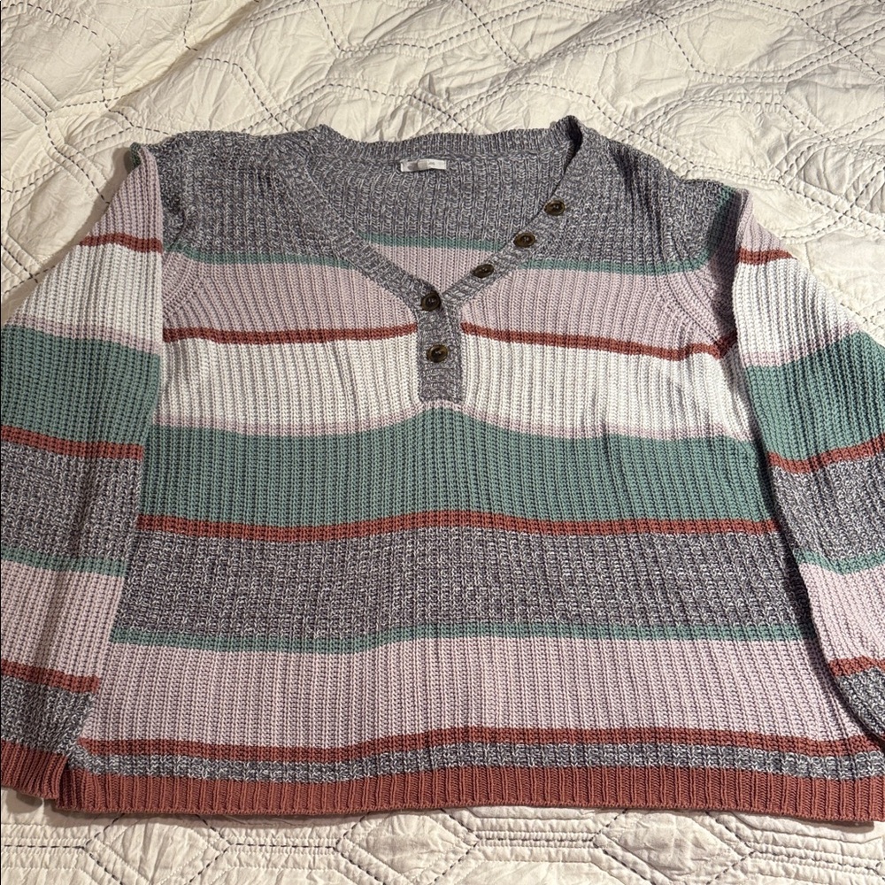 Maurices Multicolor Striped V-Neck Sweater